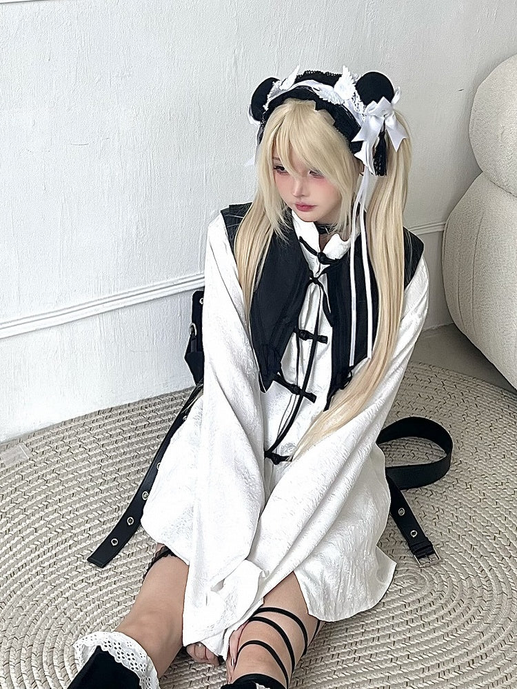 White Pattern Detachable Collar Sleeves Subtle and with Blouse Long/Short Cheongsam