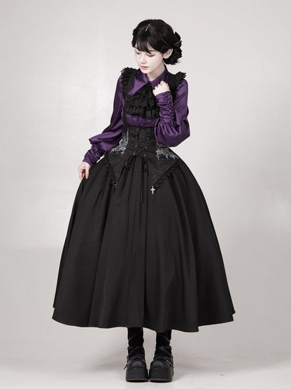 Foldover Shirt Ruffles Sleeves Pointed Lolita Long Purple Cascading Collar Gothic