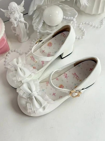 Mary with Round White Janes Bow Sweet Toe Lolita Mid-heel
