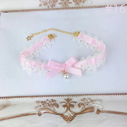Color Bow Necklace Lace Choker Options) (Multiple