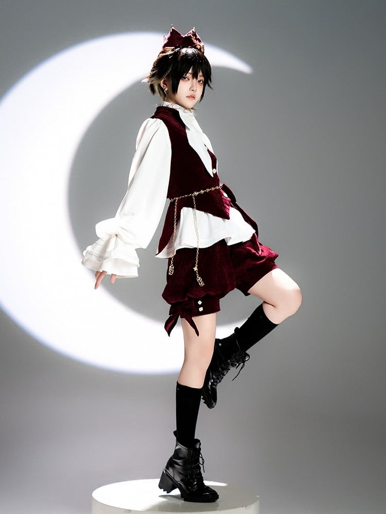 Wine Knickerbockers Ouji Velvet Fashion Shorts Red