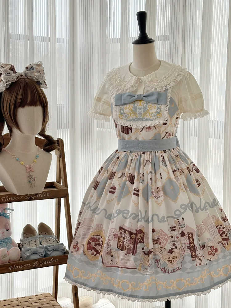 Alice in Wonderland Bunny Print Sweet High Waist Lolita Dress