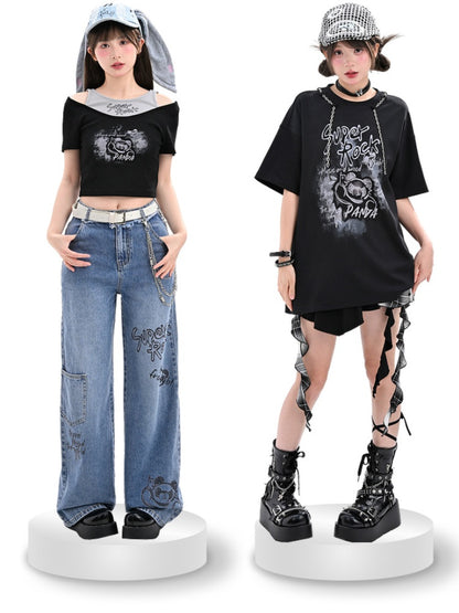 Version T-Shirt Y2K Black Graffiti Print Bittersweet Long/Short