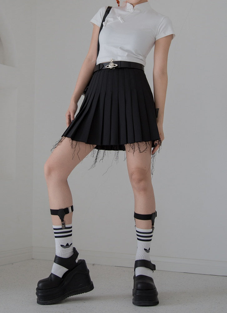 Frosch T-Shirt Crop Cheongsam Verfügbare Farben Knöpfe 5 Mandarin-Stil in mit Kragen -