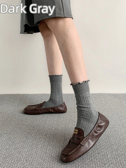 Crew Socks Ribbed Ruffle (5 Cuff Colors)