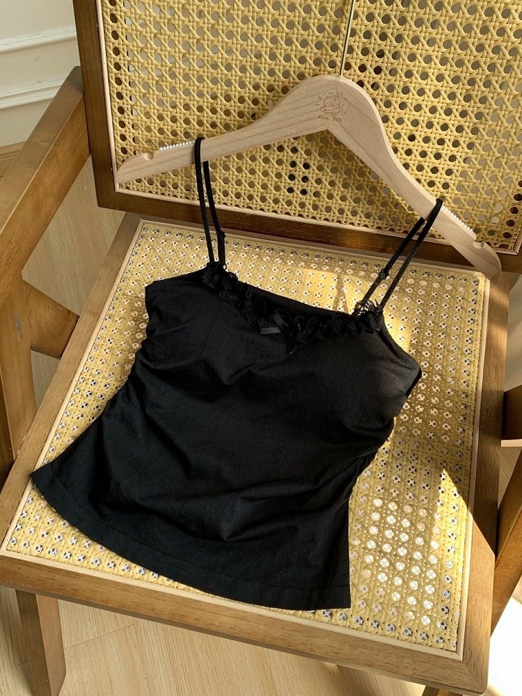 Cami Bügel Sommer Cups Top Bequem Schwarz mit