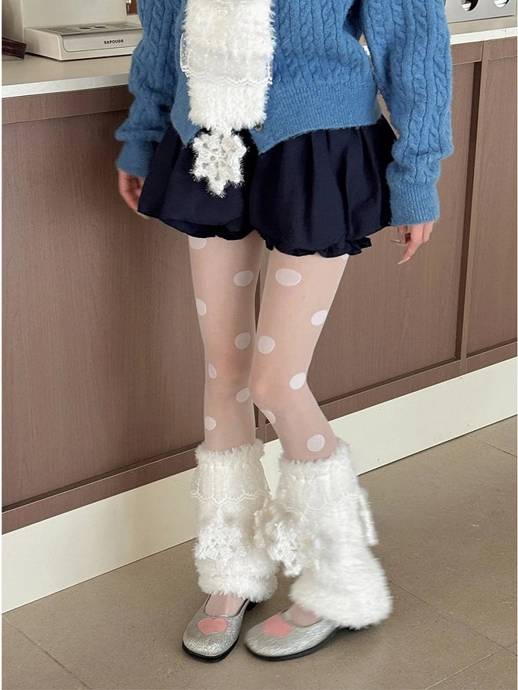 6 jambières blanches flocon de neige avec appliqués pelucheux