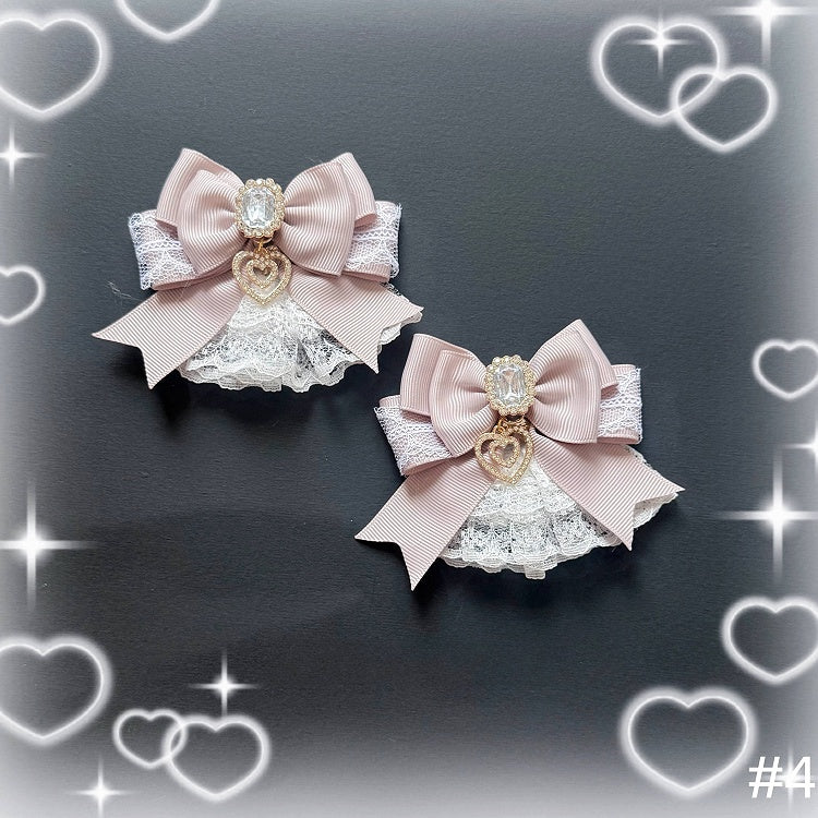 7-Style With Bow - Rhinestone Pink Jirai Hairclips Kei