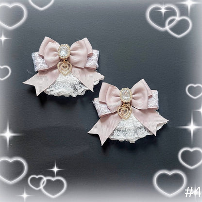 7-Style With Bow - Rhinestone Pink Jirai Hairclips Kei