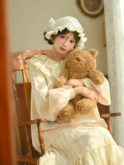 Yellow Oil Painting Teddy Bear Applique  Sweater