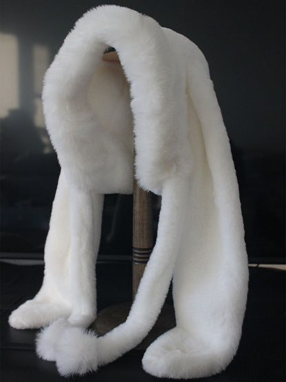 White Oversized Bunny Ear Plush Hat