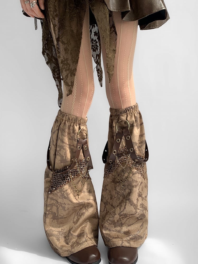 Punk And Belt Key Brown Wasteland Charm Leg Y2K Warmers