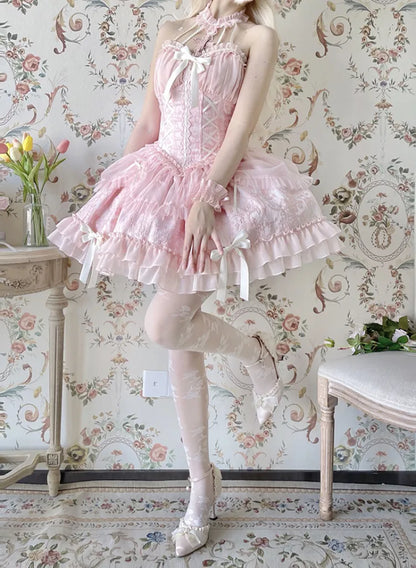 Cross Belle Rosa Neckholder-Korsettkleid Balletcore Lolita JSK