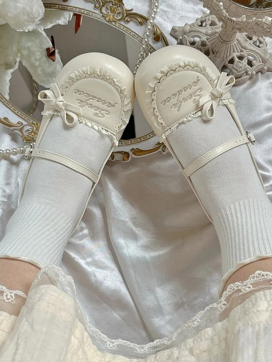 Sweet Lolita Bow Beige Janes - Flat Knotted Matte Accent Mary