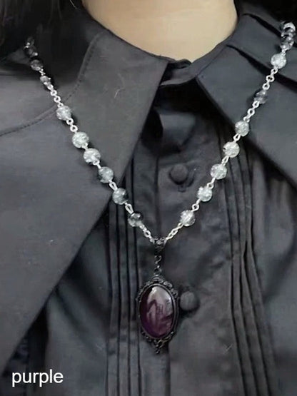Gothic Rhinestone Pendant Beaded Necklace 3 Colors