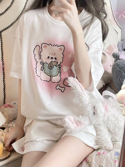 ホワイトパピープリントグラフィックTシャツ