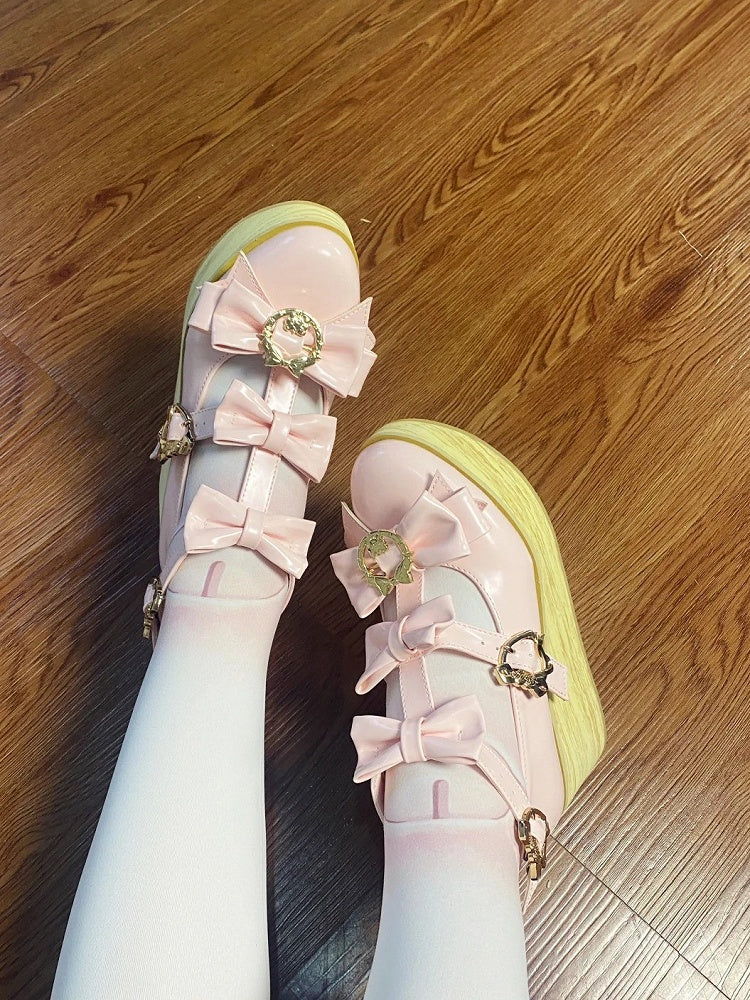 Lolita Light Bow with Shoes Snap Details Pink Hime Heart