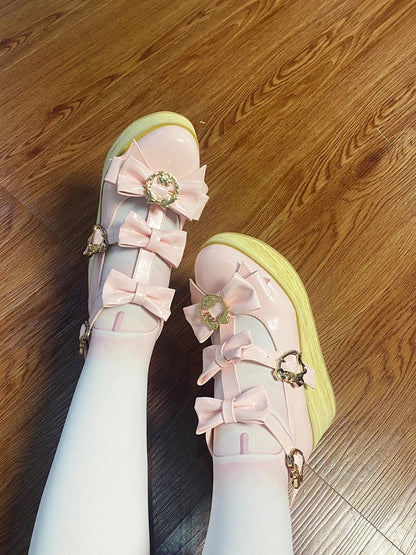 Lolita Light Bow with Shoes Snap Details Pink Hime Heart