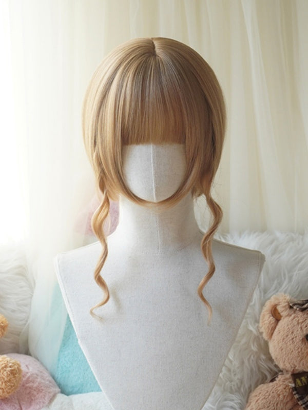 Blonde, gerade Perücke im Bob-Schnitt mit Pony und doppelten langen/kurzen Pferdeschwanz-Krallenclips