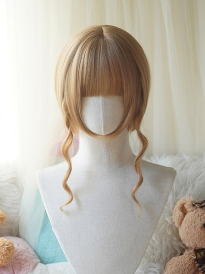 Blonde, gerade Perücke im Bob-Schnitt mit Pony und doppelten langen/kurzen Pferdeschwanz-Krallenclips