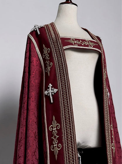 Cross Decorated Details Lolita Cloak and Wine Embroidery Red Nun
