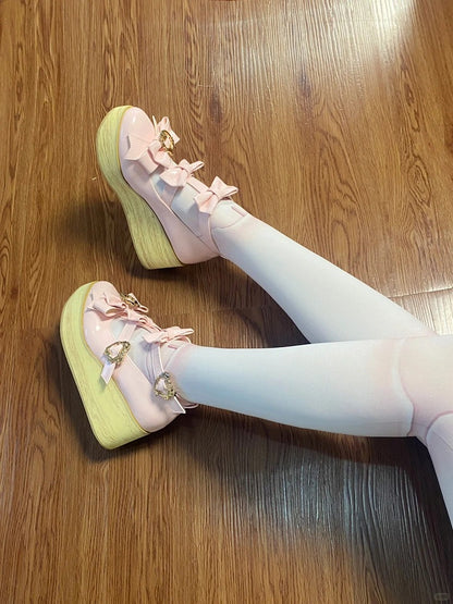 Lolita Light Bow with Shoes Snap Details Pink Hime Heart