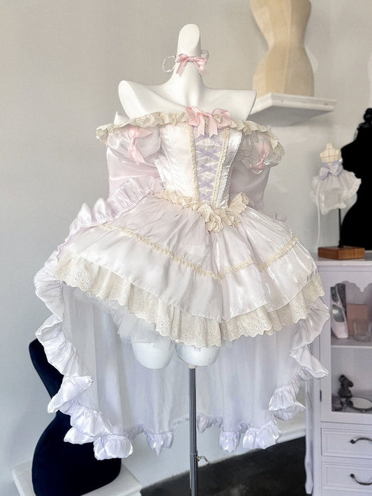 Light Dress Square Neckline and Short Puff Sleeves Sweet Lolita Princess Purple Puffy