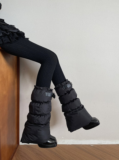 Puffer Buckle Leather Decoration Leg Black with Punk Warmers