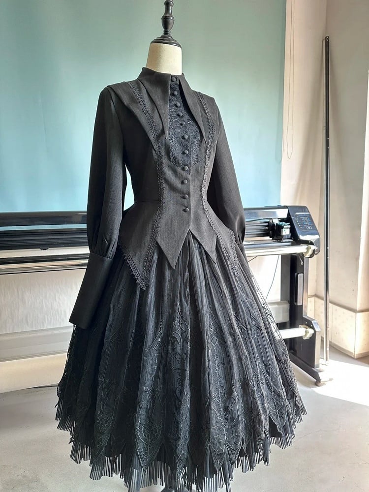 Lolita Shirt Pointed Sleeves Flat Black Collar Gothic Long