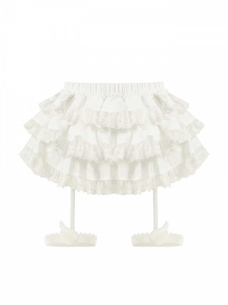 Daily Lace Leg Trim Skirt Kawaii Tiered Garters White with Wings Decor
