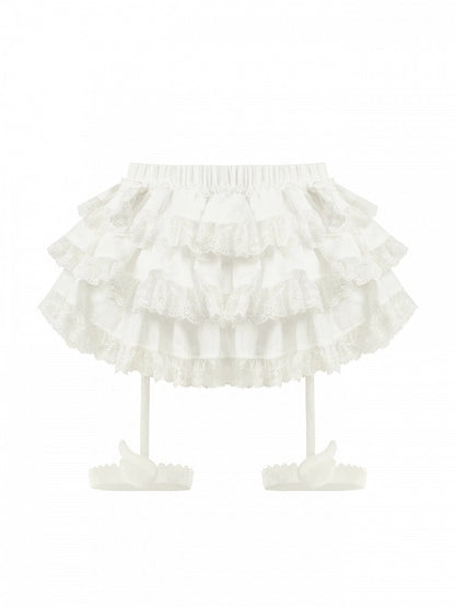 Daily Lace Leg Trim Skirt Kawaii Tiered Garters White with Wings Decor