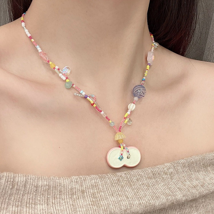 Apfelrosa Y2K Perlenkette /Grün