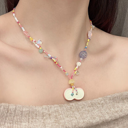 Apfelrosa Y2K Perlenkette /Grün