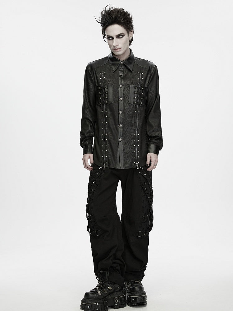 Snake Pattern Studded Black Men's Punk Shirt - Punk Rave