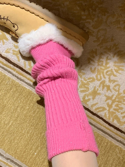 ビーズ付きフリル袖口ニットレッグウォーマー