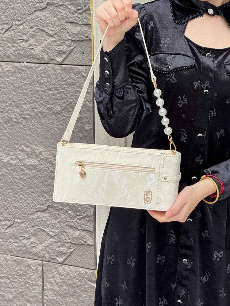 Muster Blumenstil Tasche Schleife Ita Cheongsam mit Akzent PU Fransen Weiß