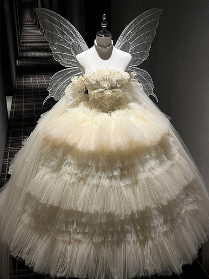 Long Tulle Sleeves White Detachable
