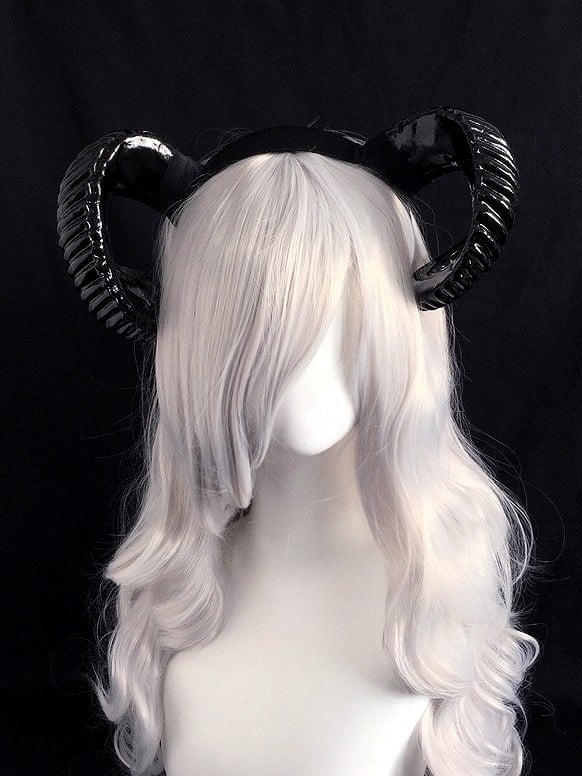 Gothic Lolita Devil Large Black/White/Gold Horn KC Size