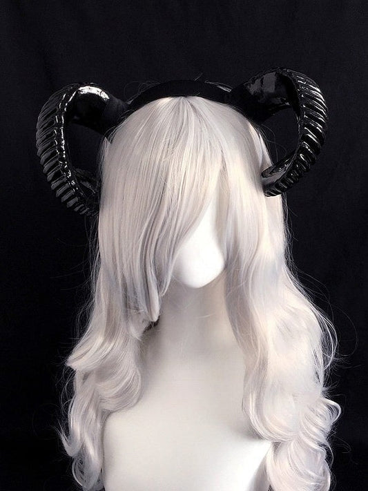 Gothic Lolita Devil Large Black/White/Gold Horn KC Size
