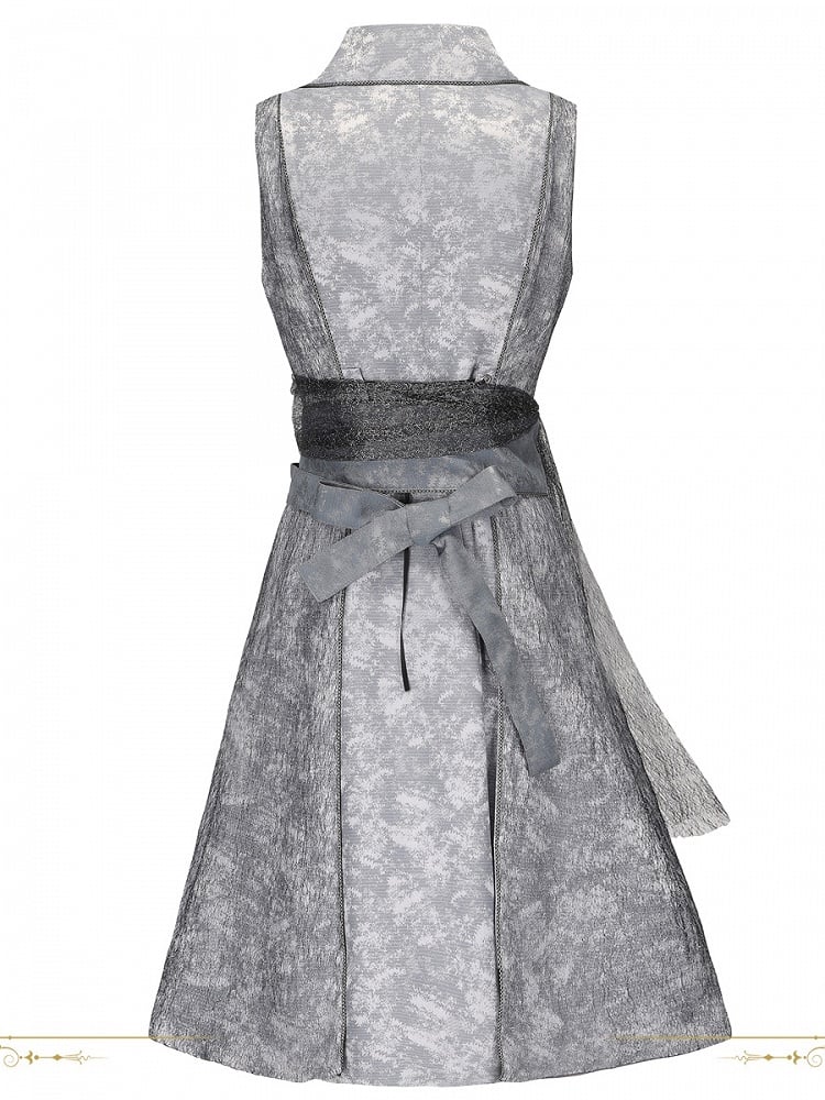 Gray Embroidery Coat Ouji Belts Two Sleeveless with Rosette Lolita