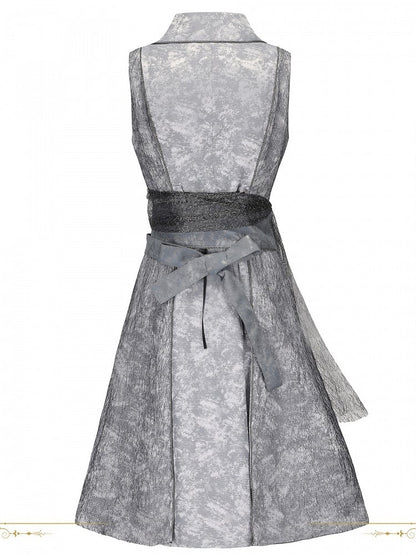 Gray Embroidery Coat Ouji Belts Two Sleeveless with Rosette Lolita