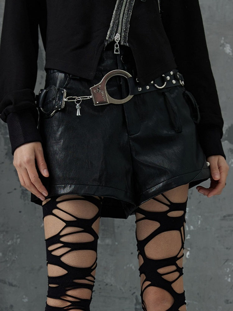 PU-Gürtel mit Handschellen-Detail und Nieten, Schwarz, Punk