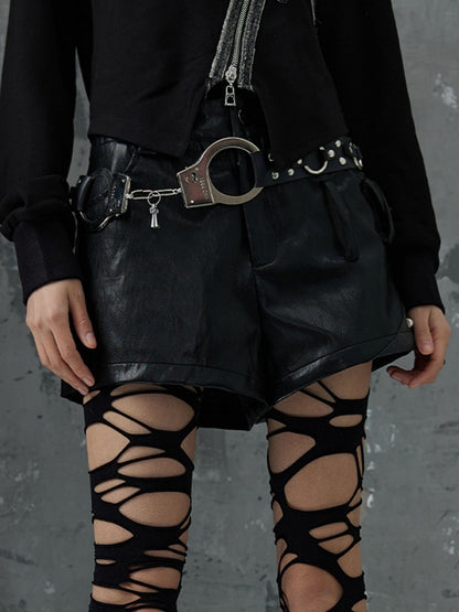 PU-Gürtel mit Handschellen-Detail und Nieten, Schwarz, Punk
