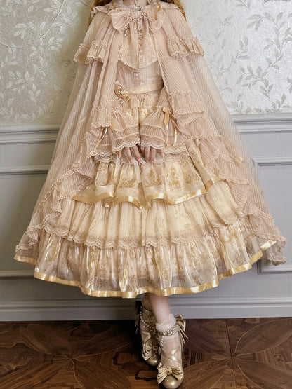 トリミングボウ セルフタイネックライン カスケードクローク フリル シャンパン ビッグ