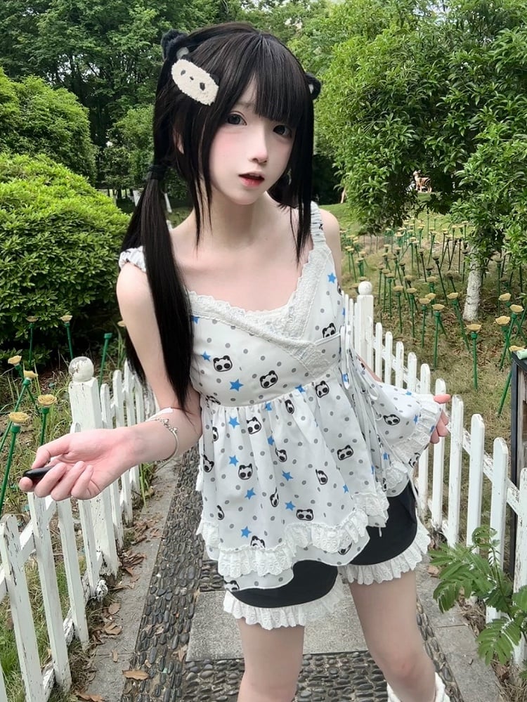 Lace Trim Button - Waistband Partial Pockets Heart with Black Shorts Elastic Embellished