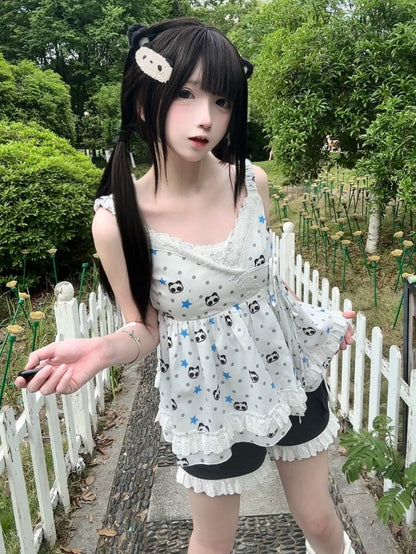 Lace Trim Button - Waistband Partial Pockets Heart with Black Shorts Elastic Embellished