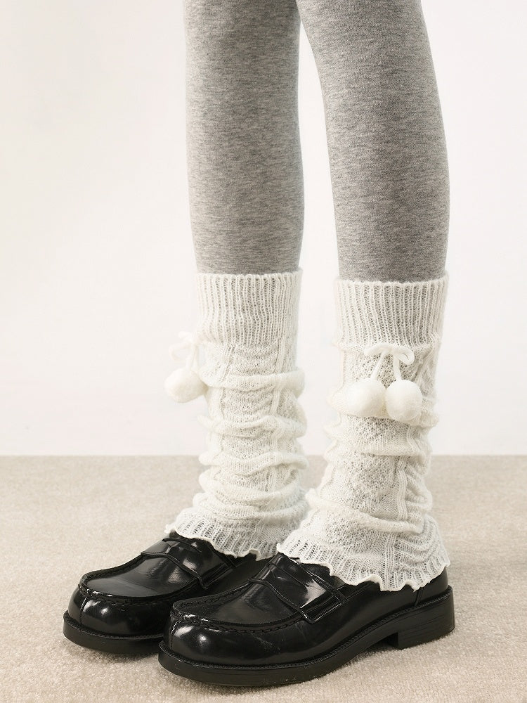 Pom-Pom Pattern Warmers with Knitted 6 Decorations Diamond Leg Colors