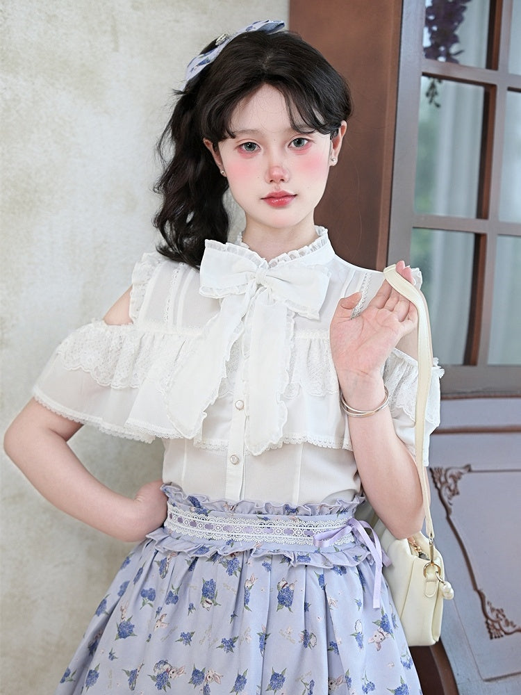 Ausschnitt Chiffon Bluse Schleife Weiß Offene Schulter Groß