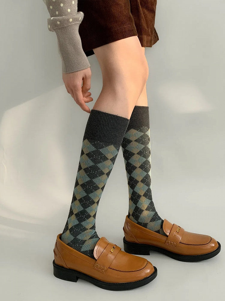 Colors) (5 Argyle Knit Calf Socks