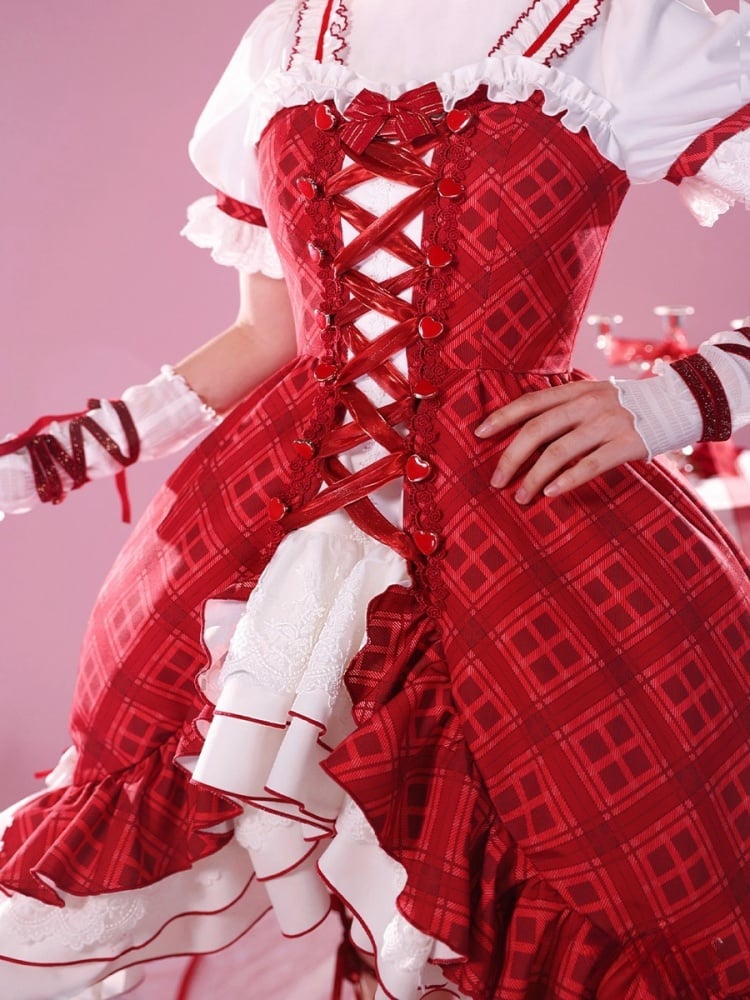 Shugo Chara Hinamori Amu Rot kariertes Kleid Lolita-Stil Cosplay Kostüm